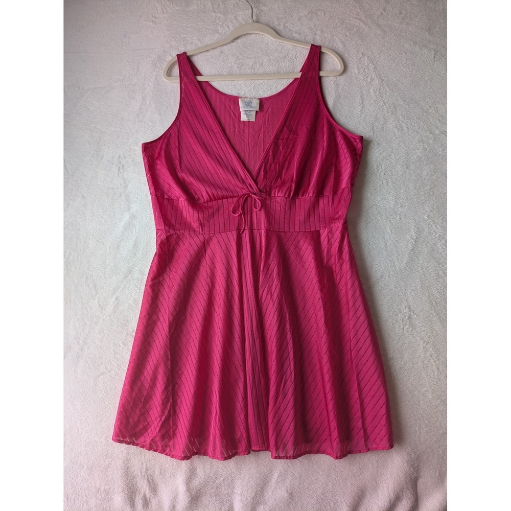 Undercover Wear Babydoll Chemise Women 1X Hot Pink Striped V-Neck Made in USA